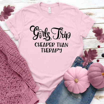 Girls Trip T-Shirt Pink Edition Pink - Graphic tee with 'Girls Trip - Cheaper Than Therapy' message, perfect for friend outings