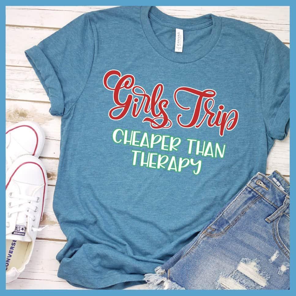 Girls Trip Colored Print Christmas Version 2 T-Shirt Heather Deep Teal - Festive Girls Trip print on casual t-shirt, perfect for holiday bonding