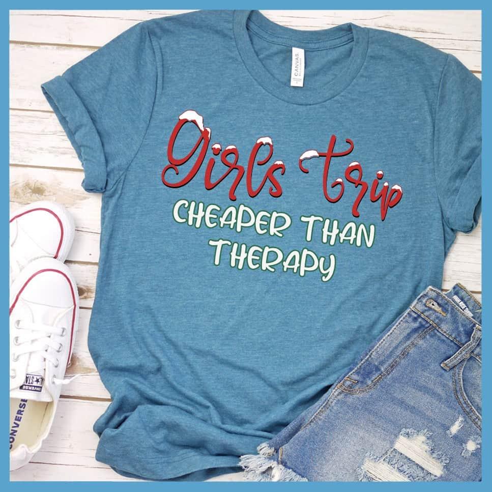 Girls Trip Colored Print Christmas Version 4 T-Shirt Heather Deep Teal - Festive Girls Trip t-shirt with holiday-themed lettering and fun quote