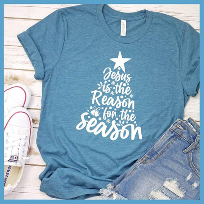 Jesus Is The Reason For The Season T-Shirt Heather Deep Teal - Inspirational holiday tee with 'Jesus Is The Reason For The Season' message