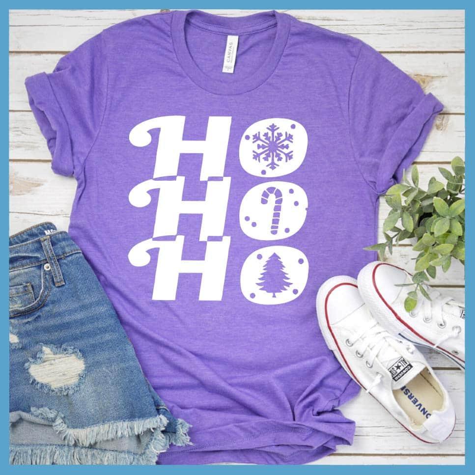 Ho Ho Ho T-Shirt Heather Purple - Festive 'Ho Ho Ho' holiday t-shirt with cheerful seasonal graphics