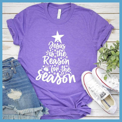 Jesus Is The Reason For The Season T-Shirt Heather Purple - Inspirational holiday tee with 'Jesus Is The Reason For The Season' message