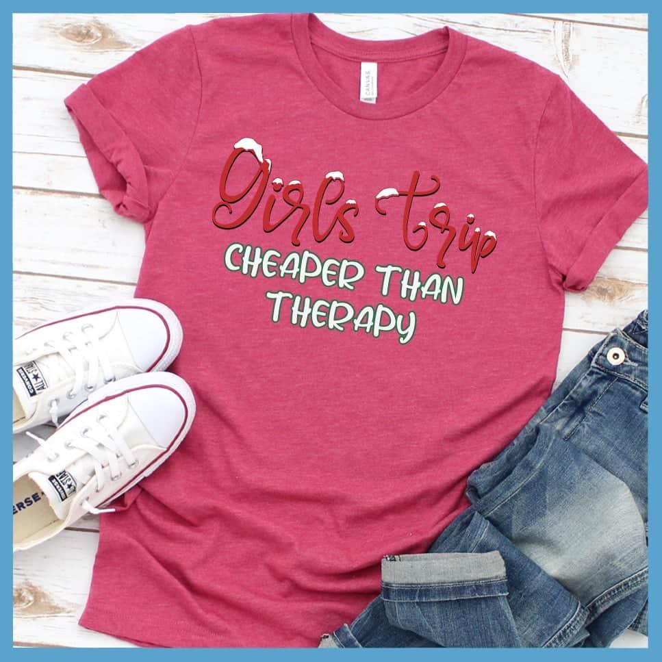 Girls Trip Colored Print Christmas Version 4 T-Shirt Heather Raspberry - Festive Girls Trip t-shirt with holiday-themed lettering and fun quote