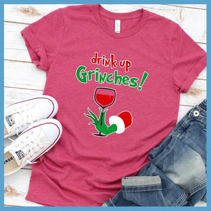 Drink Up Grinches Matching Christmas Family Colored Print T-Shirt