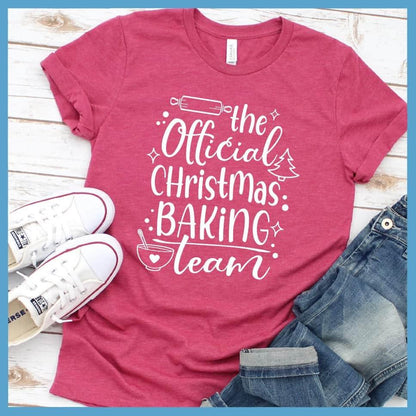 The Official Christmas Baking Team T-Shirt Heather Raspberry - Festive baking team graphic tee with holiday-themed design