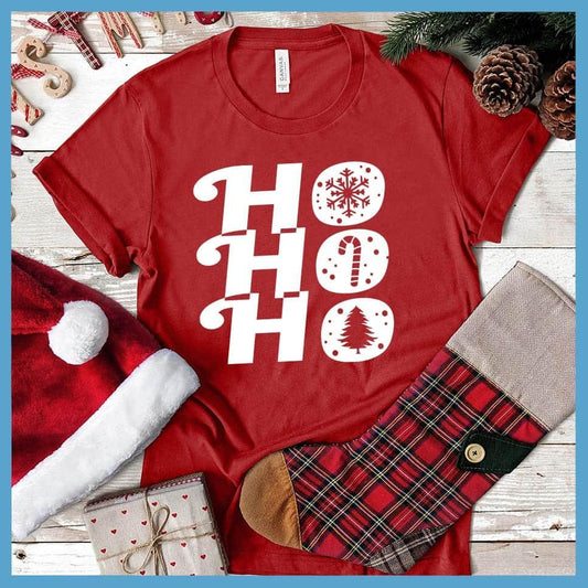 Ho Ho Ho T-Shirt Canvas Red - Festive 'Ho Ho Ho' holiday t-shirt with cheerful seasonal graphics