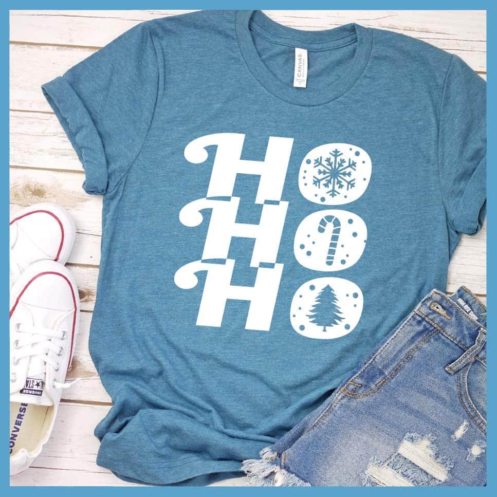 Ho Ho Ho T-Shirt Heather Deep Teal - Festive 'Ho Ho Ho' holiday t-shirt with cheerful seasonal graphics