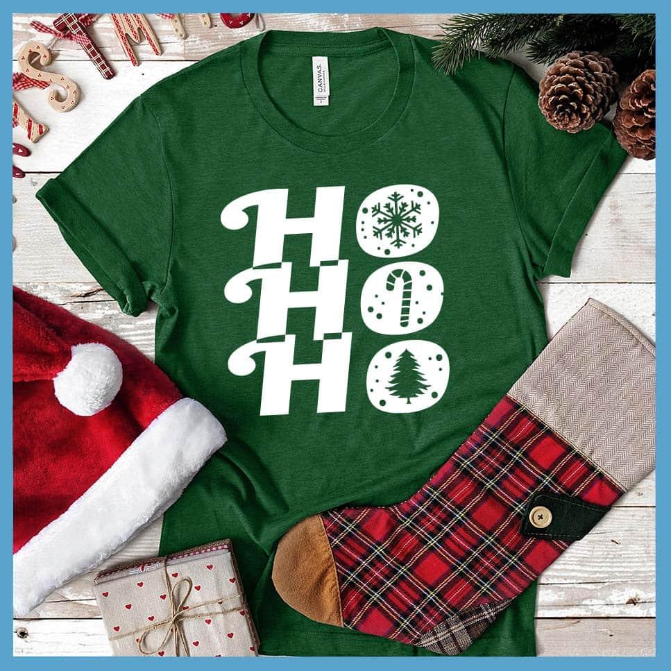 Ho Ho Ho T-Shirt Heather Grass Green - Festive 'Ho Ho Ho' holiday t-shirt with cheerful seasonal graphics