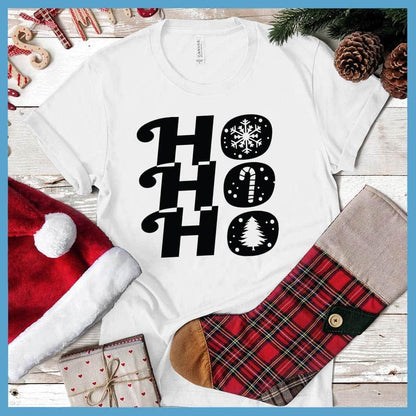 Ho Ho Ho T-Shirt White - Festive 'Ho Ho Ho' holiday t-shirt with cheerful seasonal graphics