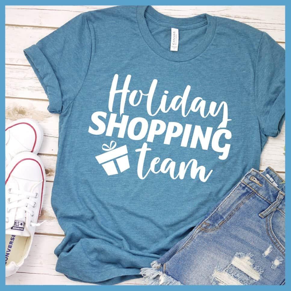 Holiday Shopping Team T-Shirt Heather Deep Teal - Festive graphic tee with 'Holiday Shopping Team' print for holiday outings