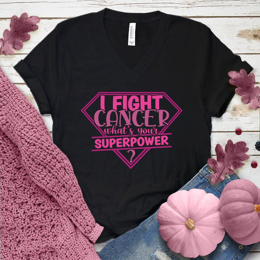I Fight Cancer Whats Your Superpower Colored Edition V-Neck - Brooke & Belle