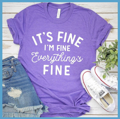 It's Fine I'm Fine T-Shirt Heather Purple - Graphic It's Fine I'm Fine T-Shirt with playful script, perfect for casual fashion