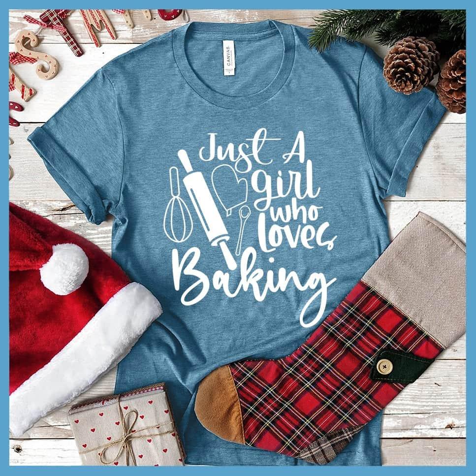 Just A Girl Who Loves Baking T-Shirt Heather Deep Teal - Whimsical graphic t-shirt featuring baking-inspired design for culinary enthusiasts