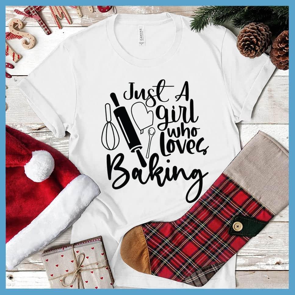 Just A Girl Who Loves Baking T-Shirt White - Whimsical graphic t-shirt featuring baking-inspired design for culinary enthusiasts