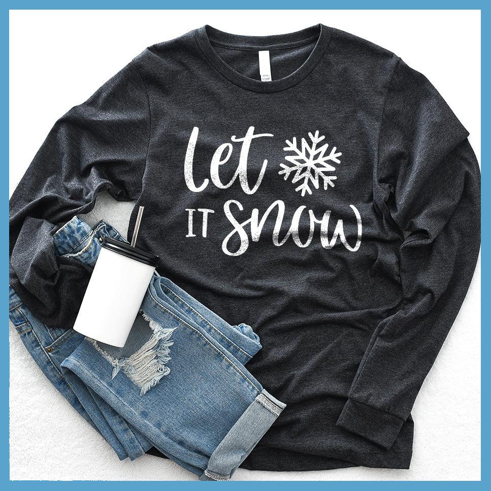 Let It Snow Long Sleeves Dark Grey Heather - Whimsical snowflake design on cozy long sleeve tee for winter wear