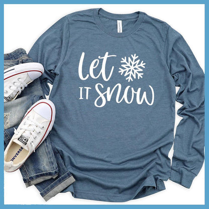 Let It Snow Long Sleeves Heather Slate - Whimsical snowflake design on cozy long sleeve tee for winter wear