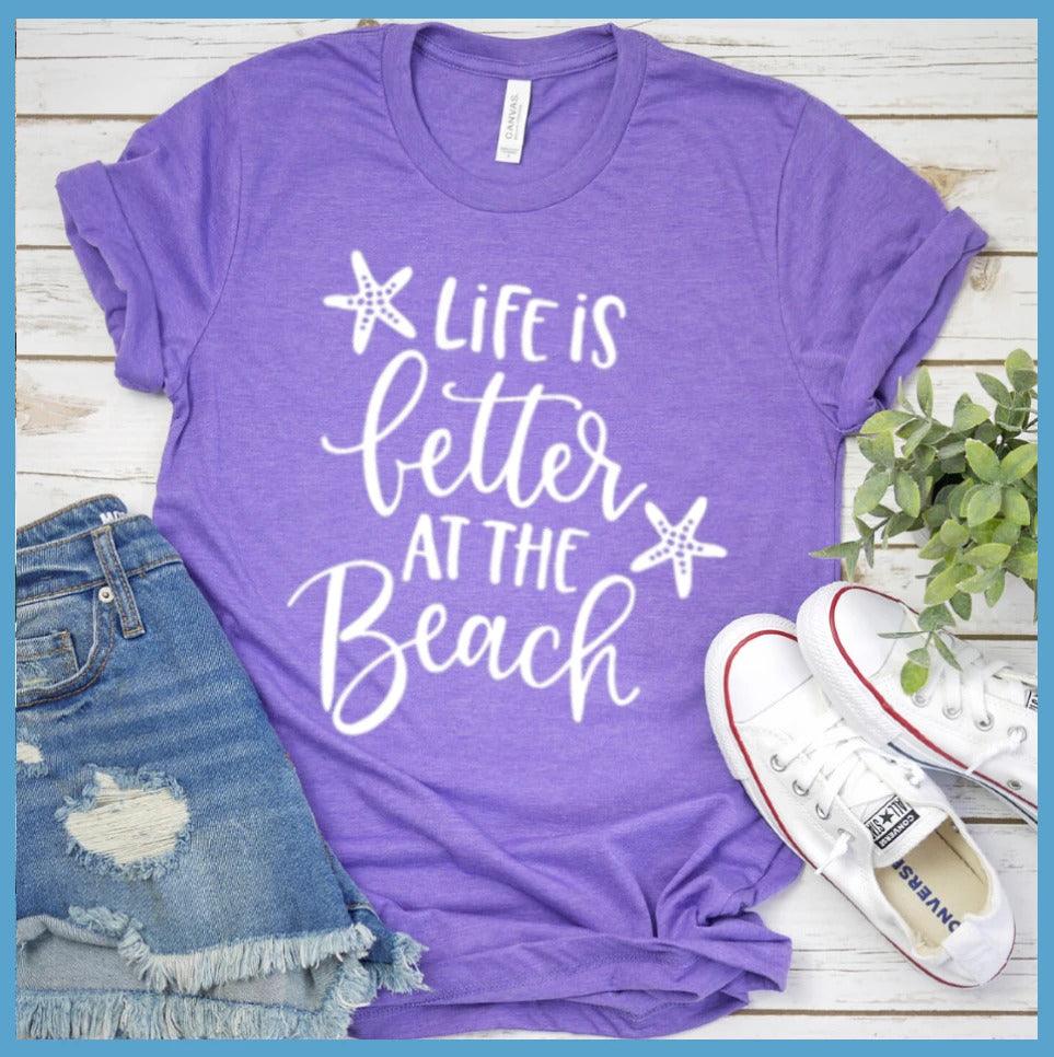 Life Is Better At the Beach T-Shirt Heather Purple - Graphic Life Is Better At The Beach T-Shirt with Starfish Design