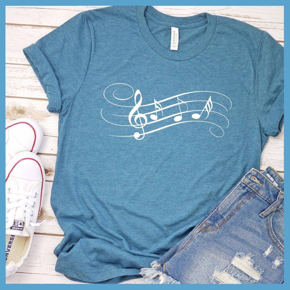 Musical Notes T-Shirt Heather Deep Teal - Stylish Musical Notes T-Shirt with a creative music-themed design for fashion-forward individuals.
