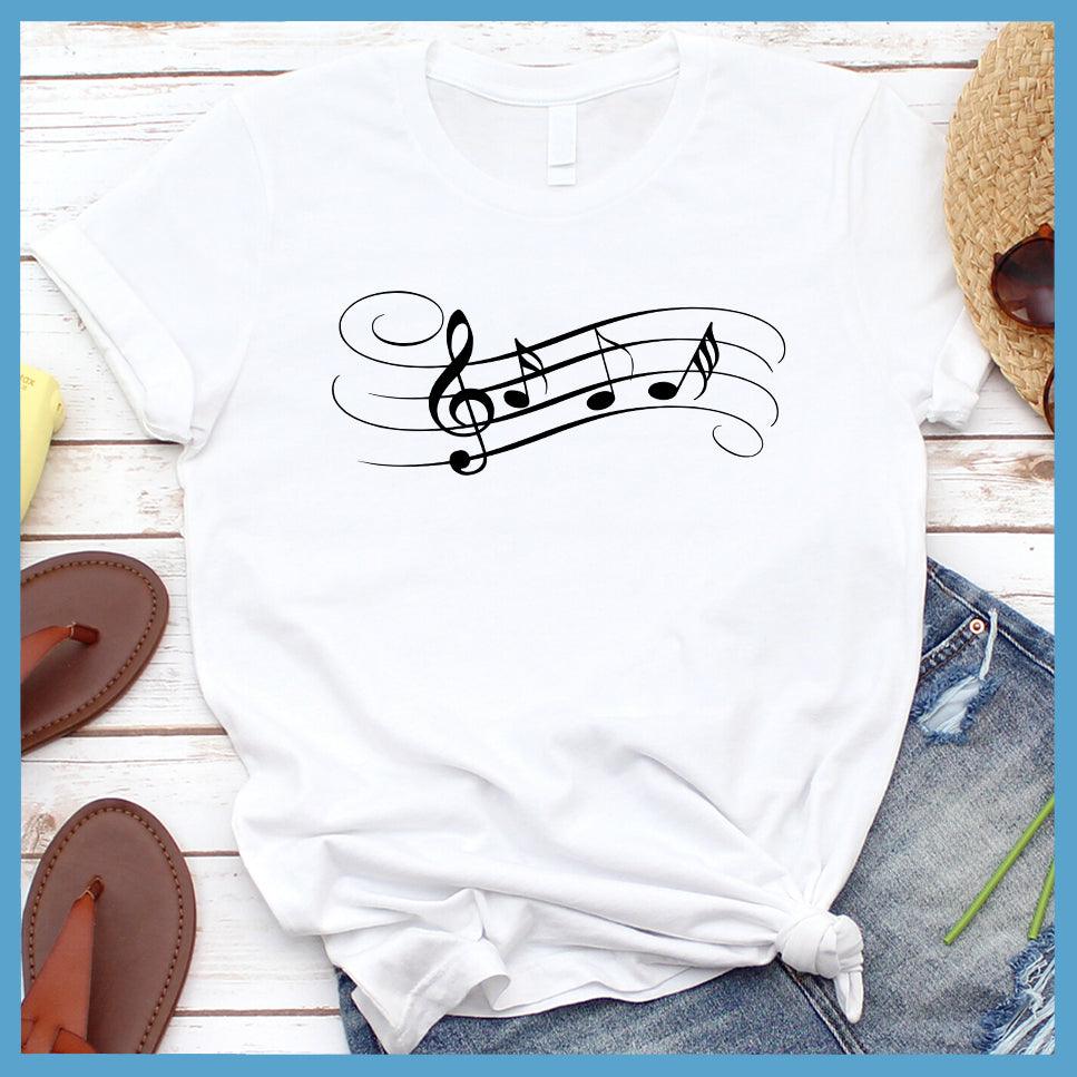 Musical Notes T-Shirt White - Stylish Musical Notes T-Shirt with a creative music-themed design for fashion-forward individuals.