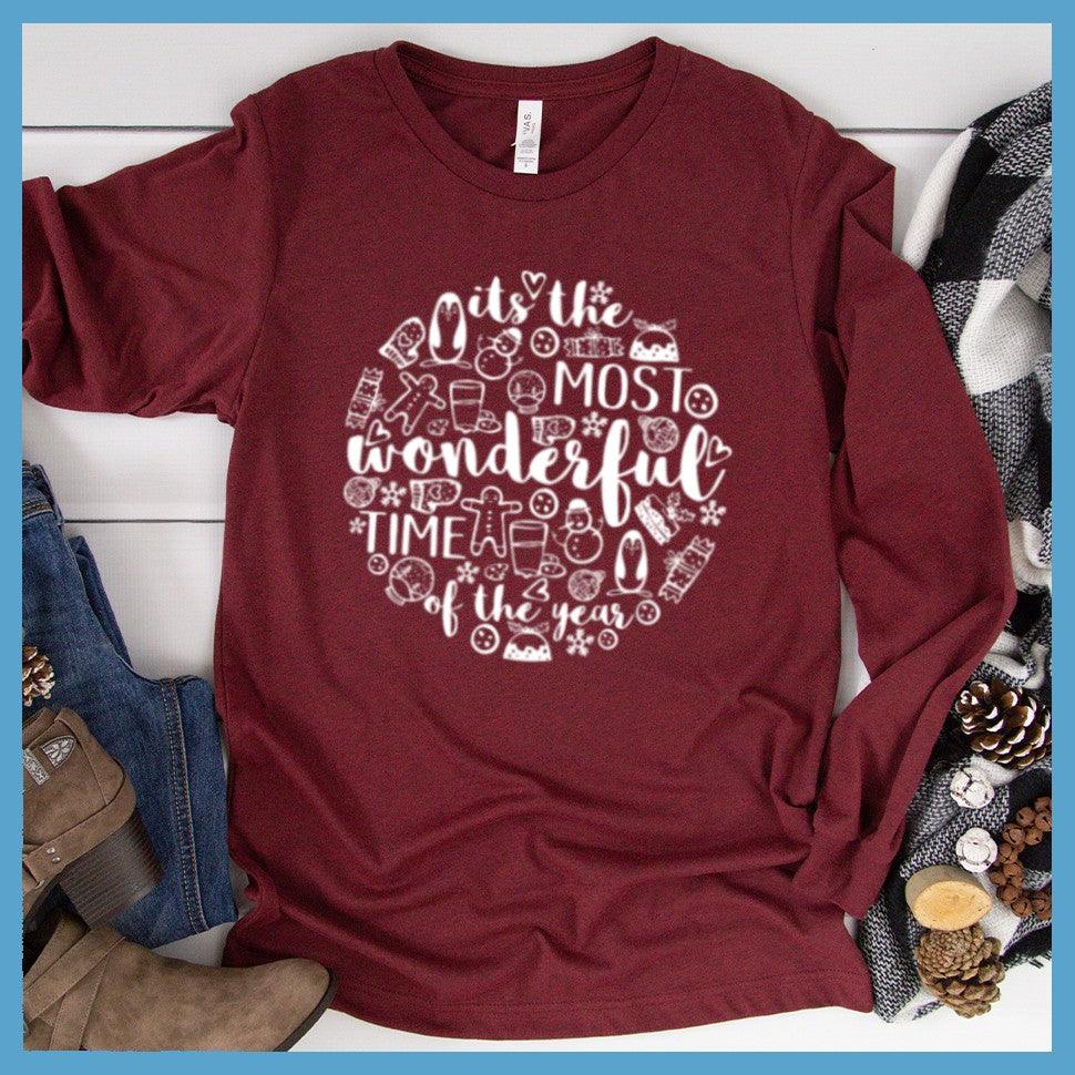 Most Wonderful Time Of The Year Long Sleeves Heather Cardinal - Festive holiday-themed long sleeve tee with cheerful graphics celebrating the season.