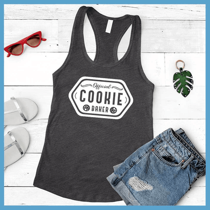 Official Cookie Baker Tank Top Dark Grey - Casual racerback tank top with fun Official Cookie Baker design for culinary enthusiasts.