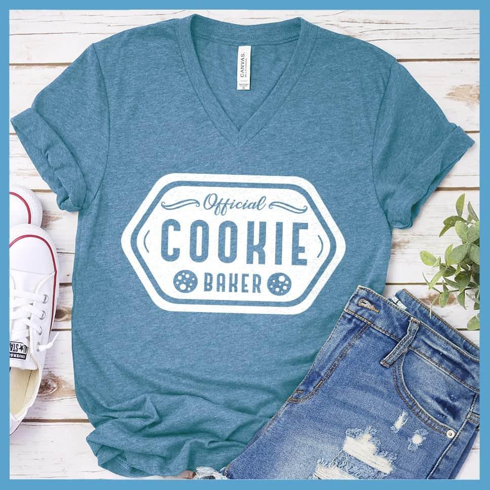 Official Cookie Baker V-Neck Heather Deep Teal - Official Cookie Baker themed V-neck T-shirt with playful typography design