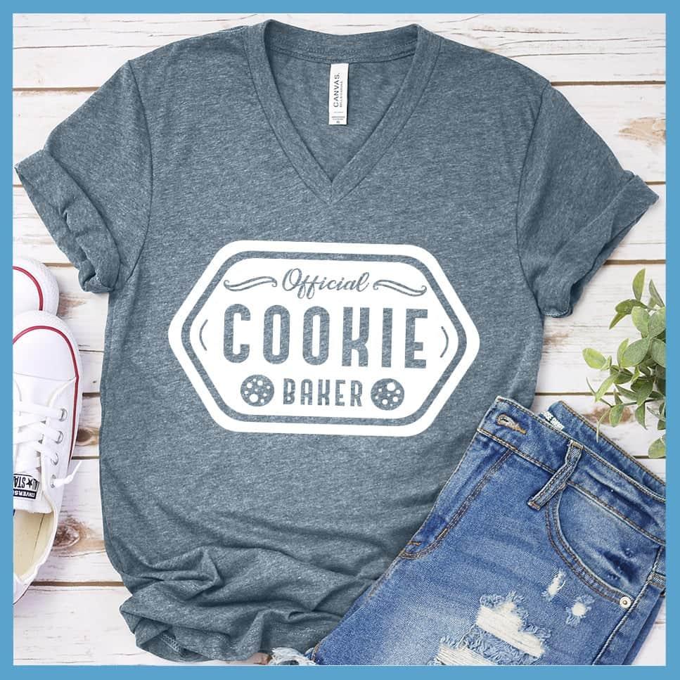 Official Cookie Baker V-Neck Heather Slate - Official Cookie Baker themed V-neck T-shirt with playful typography design