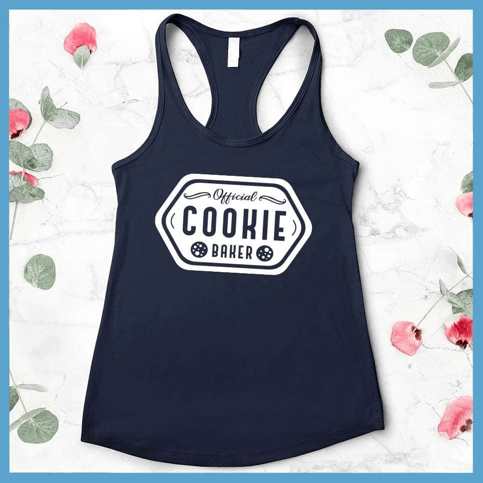 Official Cookie Baker Tank Top Navy - Casual racerback tank top with fun Official Cookie Baker design for culinary enthusiasts.