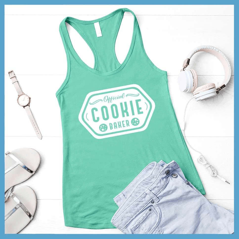 Official Cookie Baker Tank Top Teal - Casual racerback tank top with fun Official Cookie Baker design for culinary enthusiasts.