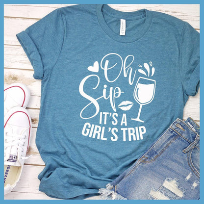 Oh Sip It's A Girl's Trip T-Shirt Heather Deep Teal - Friendly 'Oh Sip It's A Girl's Trip' T-Shirt for group travel and outings