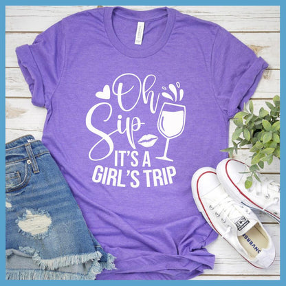 Oh Sip It's A Girl's Trip T-Shirt Heather Purple - Friendly 'Oh Sip It's A Girl's Trip' T-Shirt for group travel and outings
