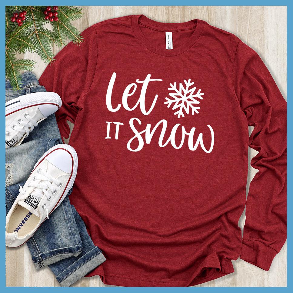 Let It Snow Long Sleeves Red - Whimsical snowflake design on cozy long sleeve tee for winter wear