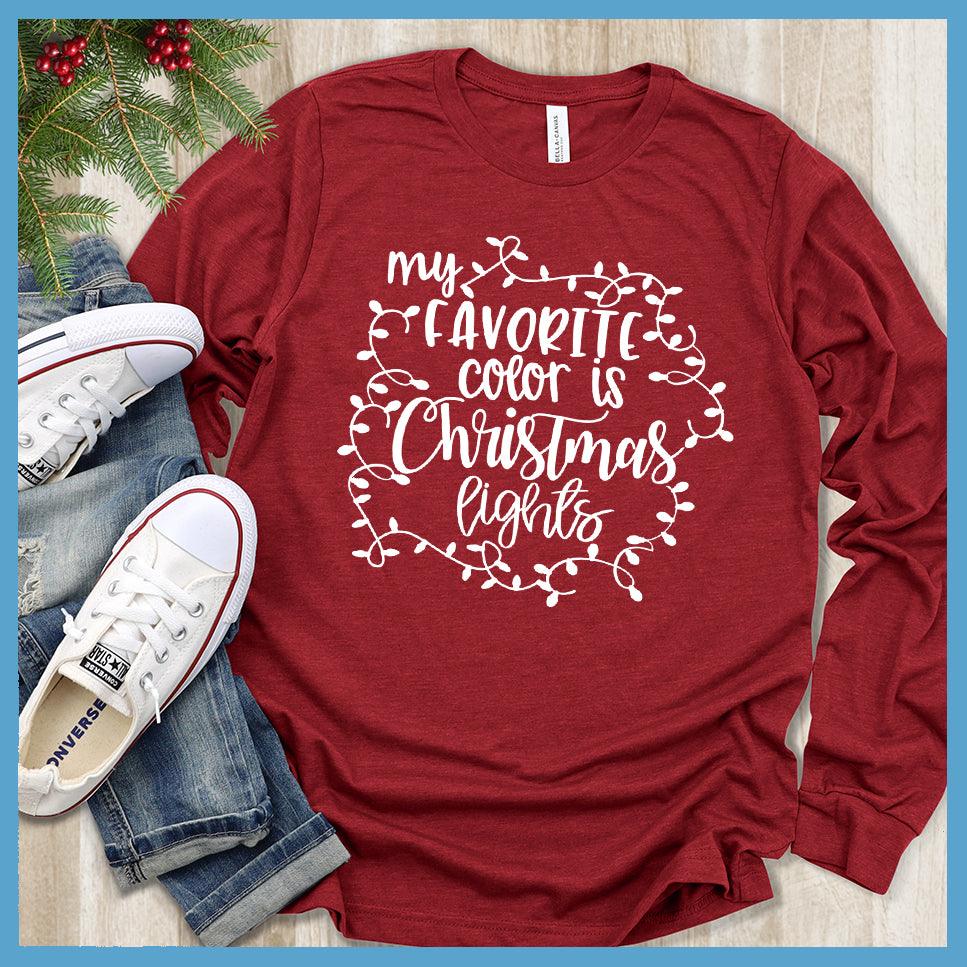 My Favorite Color Is Christmas Lights Long Sleeves Red - Festive long sleeve shirt with 'My Favorite Color Is Christmas Lights' quote