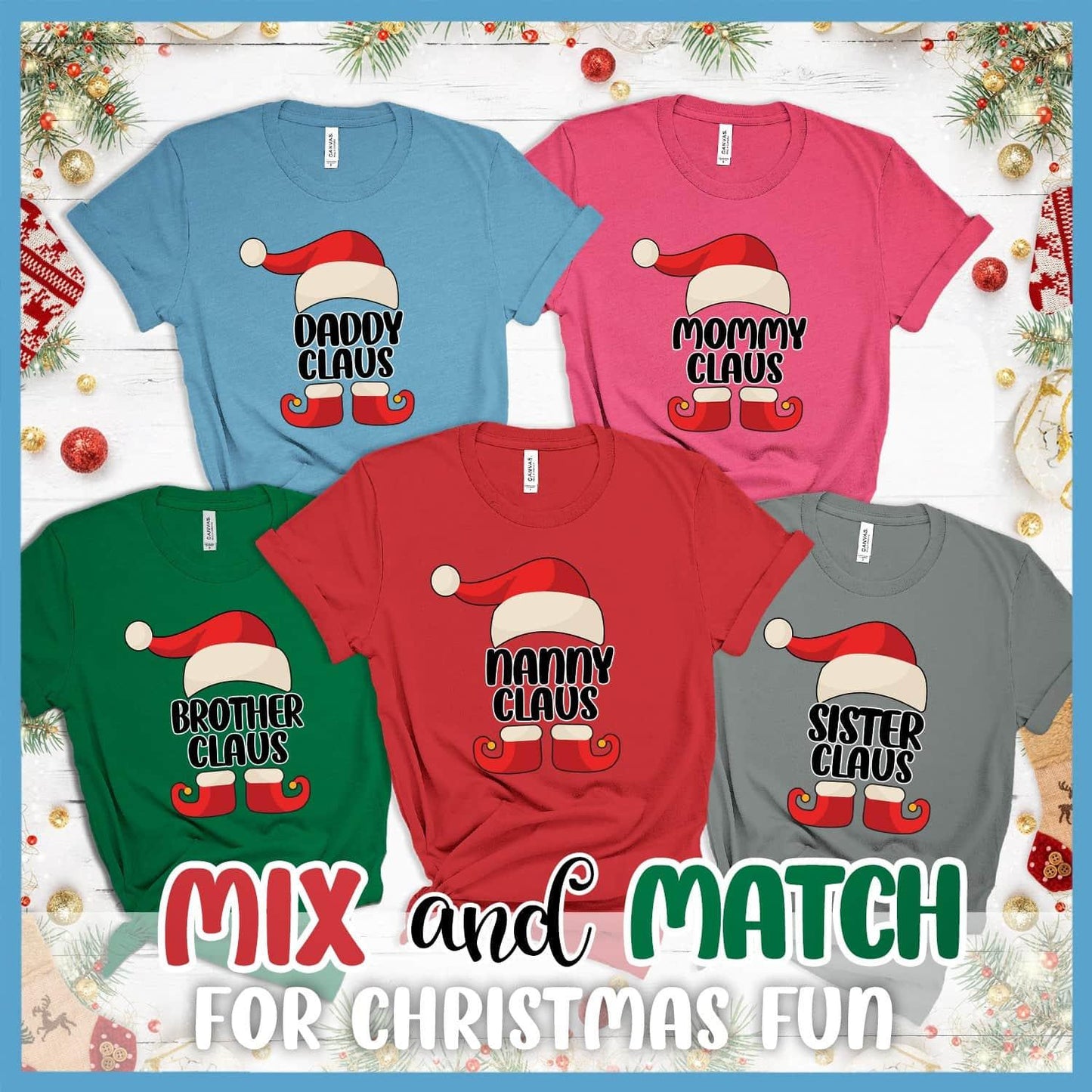 Nanny Claus Santa Family Colored Print T-Shirt