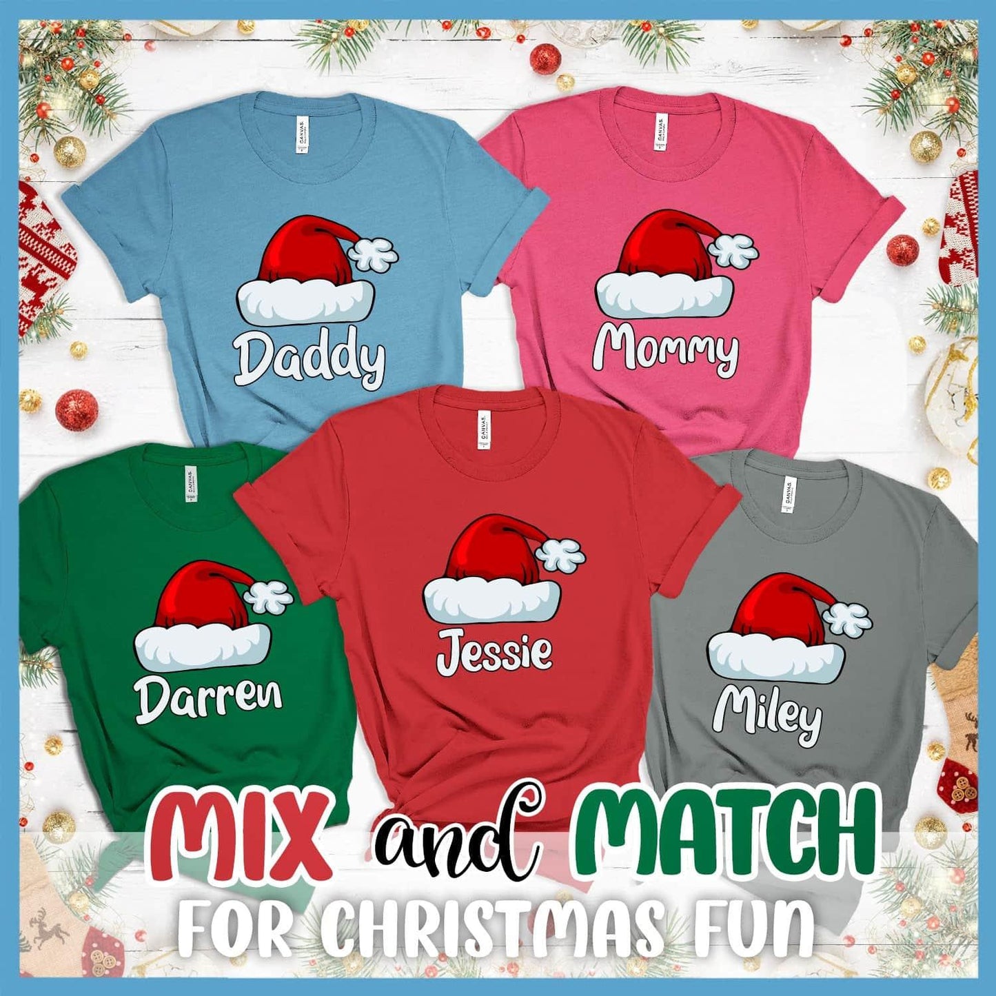Daddy's Santa Hat Matching Family Christmas Colored T-Shirt - Brooke & Belle