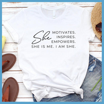She Motivates Inspires Empowers T-Shirt - Brooke & Belle