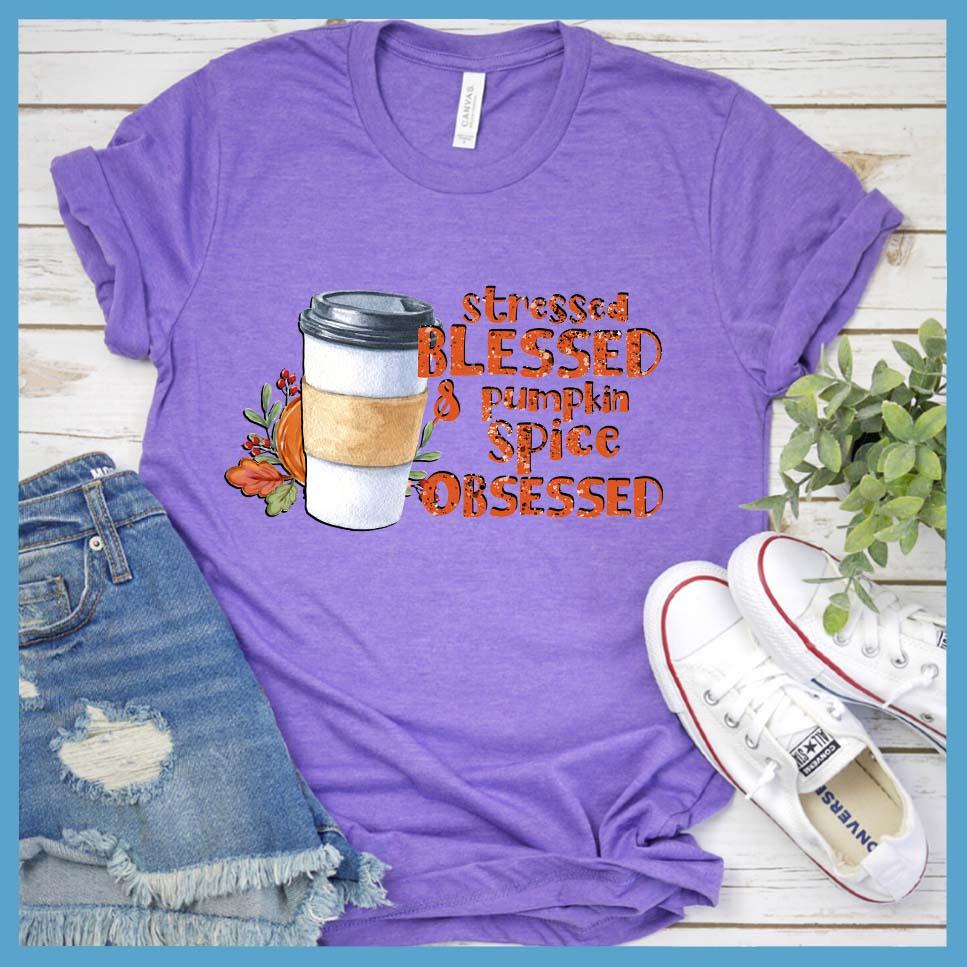 Stressed Blessed & Pumpkin Spice Obsessed Colored T-Shirt