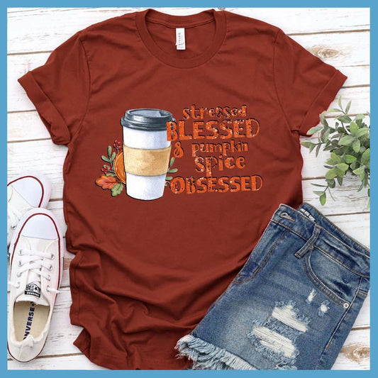Stressed Blessed & Pumpkin Spice Obsessed Colored T-Shirt - Brooke & Belle