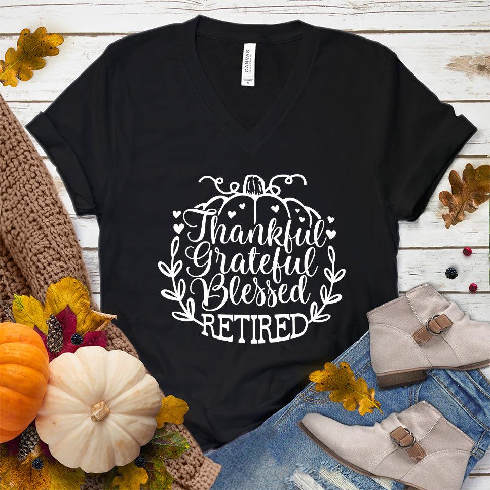 Thankful Grateful Blessed Retired V-Neck - Brooke & Belle