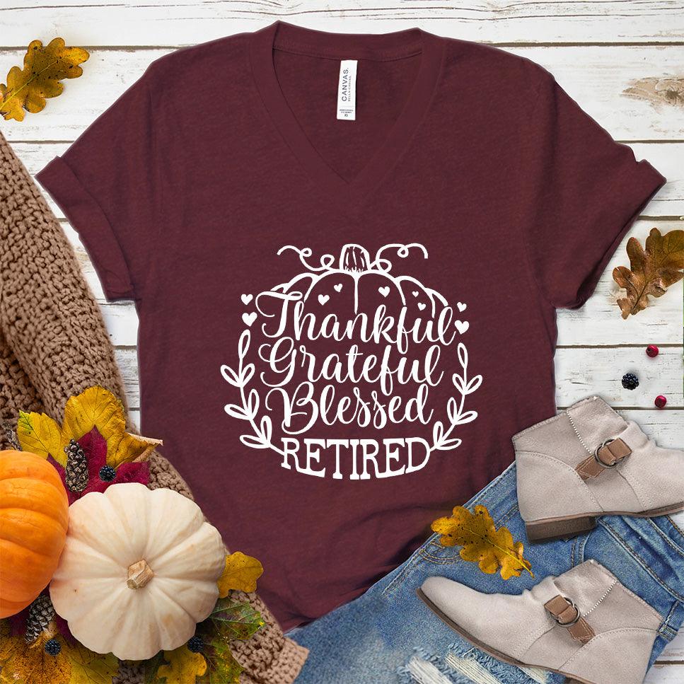 Thankful Grateful Blessed Retired V-Neck - Brooke & Belle