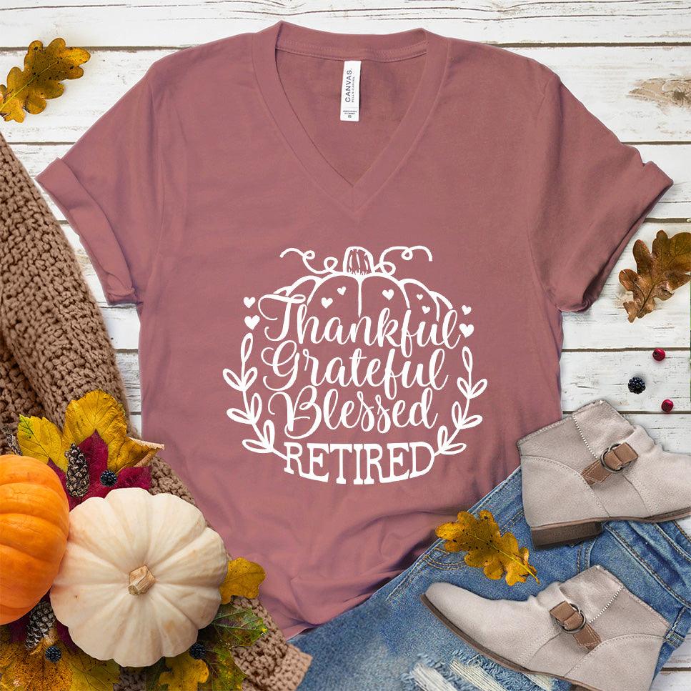 Thankful Grateful Blessed Retired V-Neck - Brooke & Belle