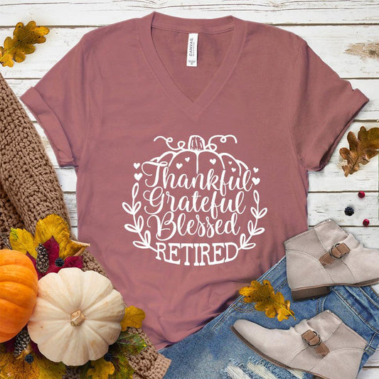 Thankful Grateful Blessed Retired V-Neck - Brooke & Belle