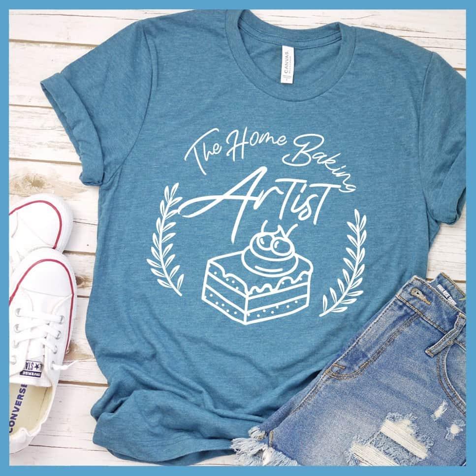 The Home Baking Artist T-Shirt Heather Deep Teal - Casual baking-themed graphic t-shirt with dessert design, perfect for culinary enthusiasts.