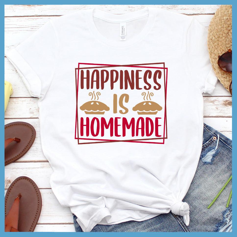 Happiness Is Homemade T-Shirt Colored Edition White - Graphic t-shirt with 'Happiness Is Homemade' design in stylish font