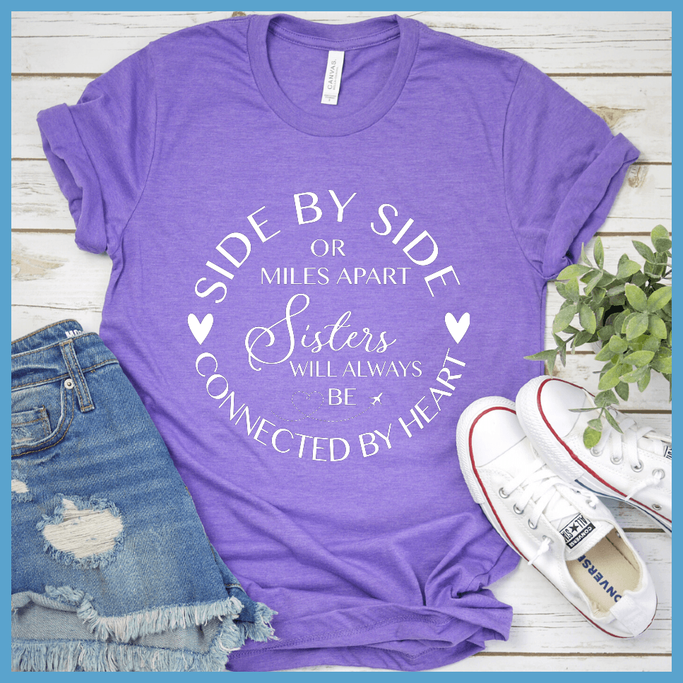Side By Side T-Shirt Heather Purple - Emotive graphic tee with sisterhood quote for expressing unbreakable bonds